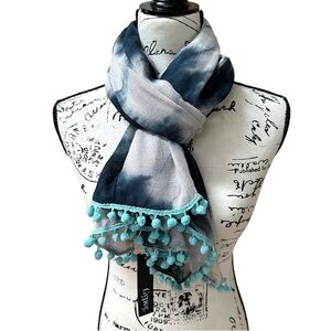 NWT Gypsy 05 Tie Dye Rayon Scarf with Pom Pom Tassels